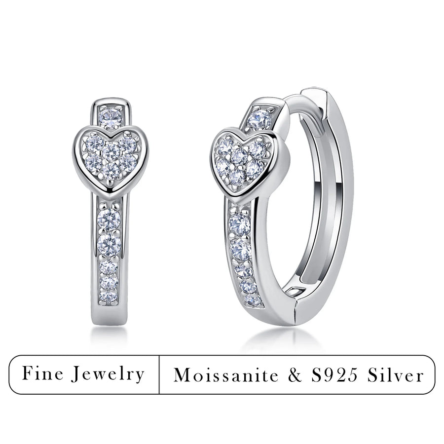 0.2CTW Moissanite Heart Hoop Earrings 925 Silver Minimalist Jewelry for Women Gift