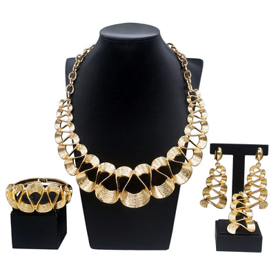 Jewelry Set For Women Gold Plated Wavy Design Fashion Delicate Pendant Necklace Earrings Wedding Holiday Women Jewelry Gifts