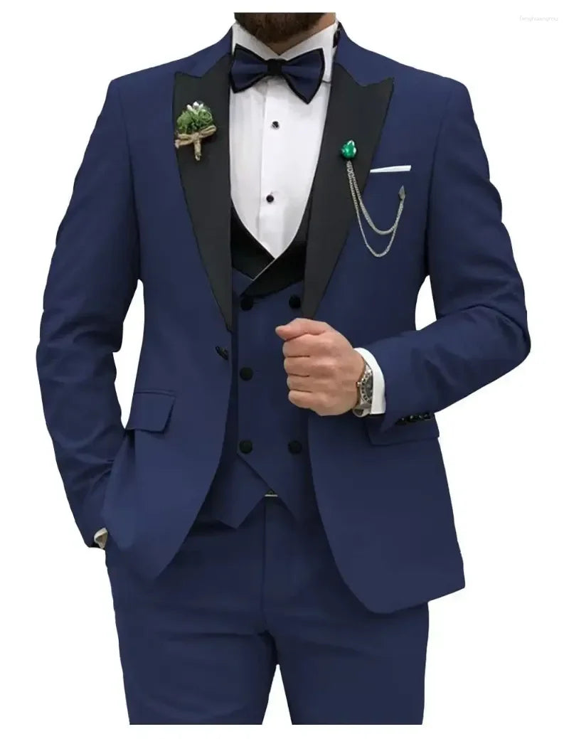NNEOBA Men's Slim Fit 3-Piece Suit Formal Set (Dark Blue)-0