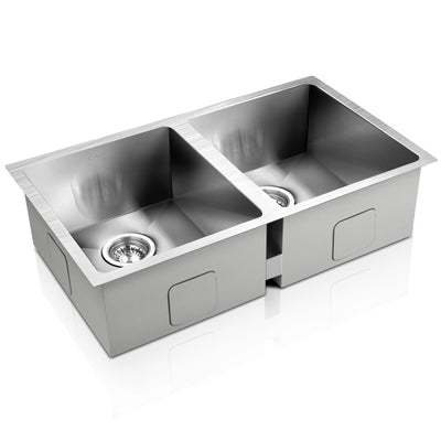 NNEDSZ Stainless Steel Kitchen Sink 770X450MM Under/Topmount Laundry Double Bowl Silver-0