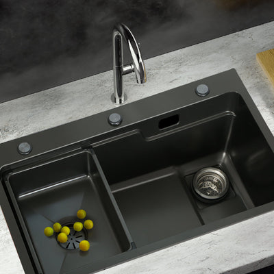 NNEDSZ Cefito Kitchen Sink 75X45CM Stainless Steel Basin Single Bowl Drain Part Black-0