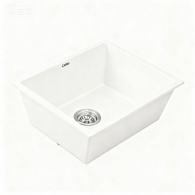Cefito Kitchen Sink 55x45cm Granite Stone Sink Single Bowl White-0