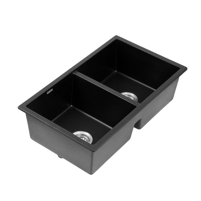 Cefito Kitchen Sink 77x45cm Granite Stone Sink Double Bowl Black-0