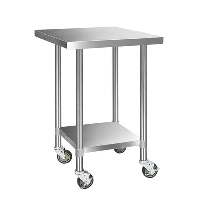 NNEDSZ 762 x 762mm Commercial Stainless Steel Kitchen Bench with 4pcs Castor Wheels-0