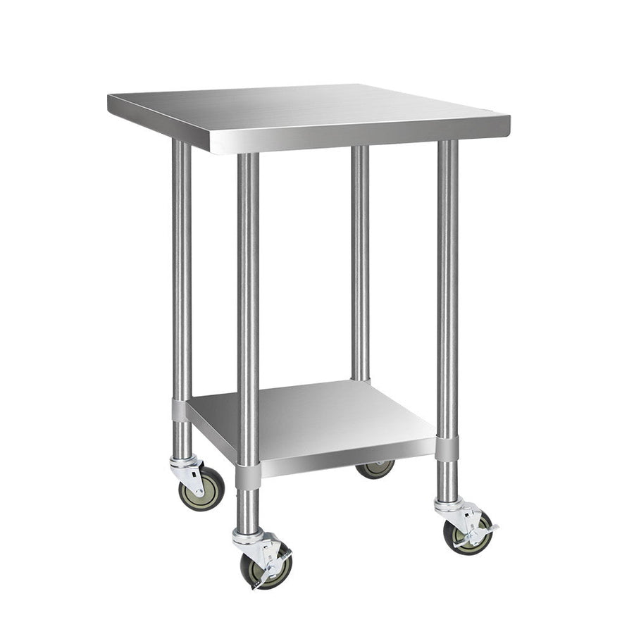 NNEDSZ 762 x 762mm Commercial Stainless Steel Kitchen Bench with 4pcs Castor Wheels-0