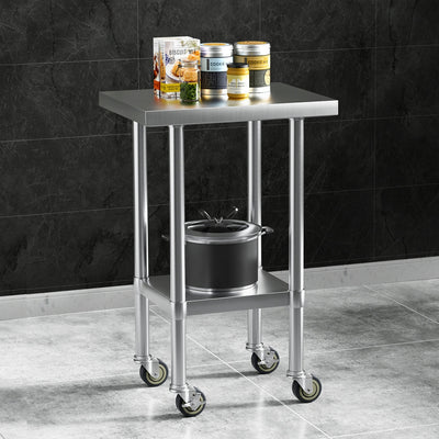 NNEDSZ Cefito Stainless Steel Kitchen Benches Work Bench Wheels 61X46CM 430-0