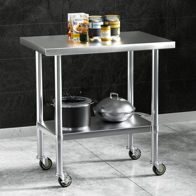 NNEDSZ Cefito Stainless Steel Kitchen Benches Work Bench Wheels 91X61CM 430-0