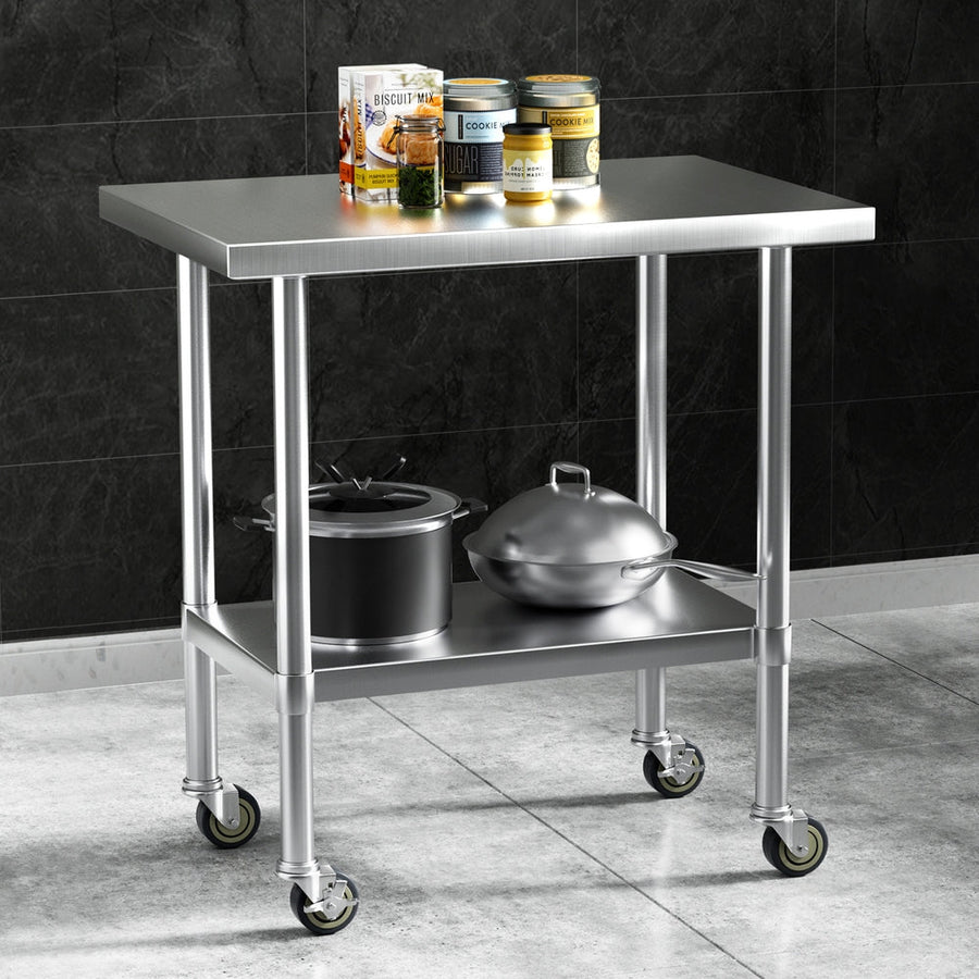 NNEDSZ Cefito Stainless Steel Kitchen Benches Work Bench Wheels 91X61CM 430-0