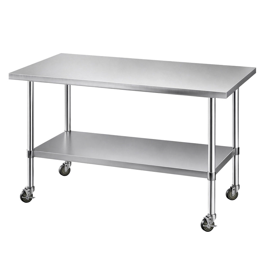 Cefito 1524x762mm Stainless Steel Kitchen Bench w/ Splashback Work Table Prep Bench Commercial 430