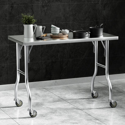 NNEDSZ Cefito Stainless Steel Kitchen Benches Work Bench Wheels 122X61CM 430-0