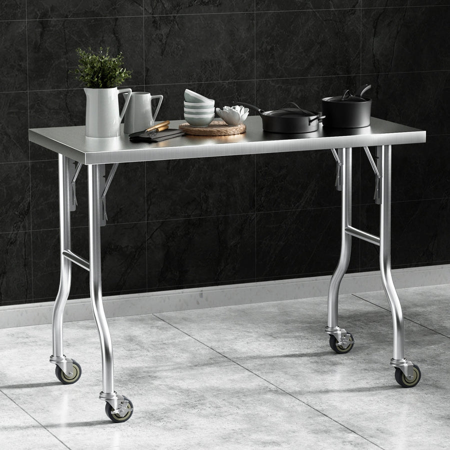 NNEDSZ Cefito Stainless Steel Kitchen Benches Work Bench Wheels 122X61CM 430-0