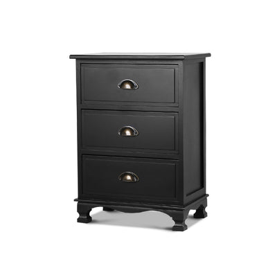 NNEDSZ  Vintage Bedside Table Chest Storage Cabinet Nightstand Black-0