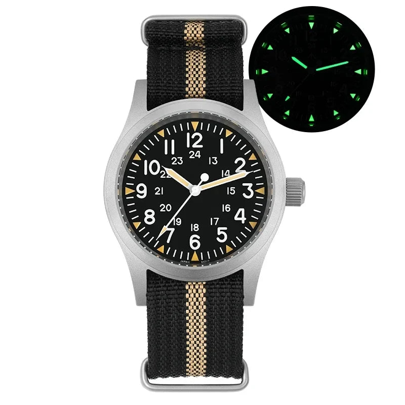 38mm Vintage Military Quartz Watch with Sapphire Crystal & 100M Water Resistance-0