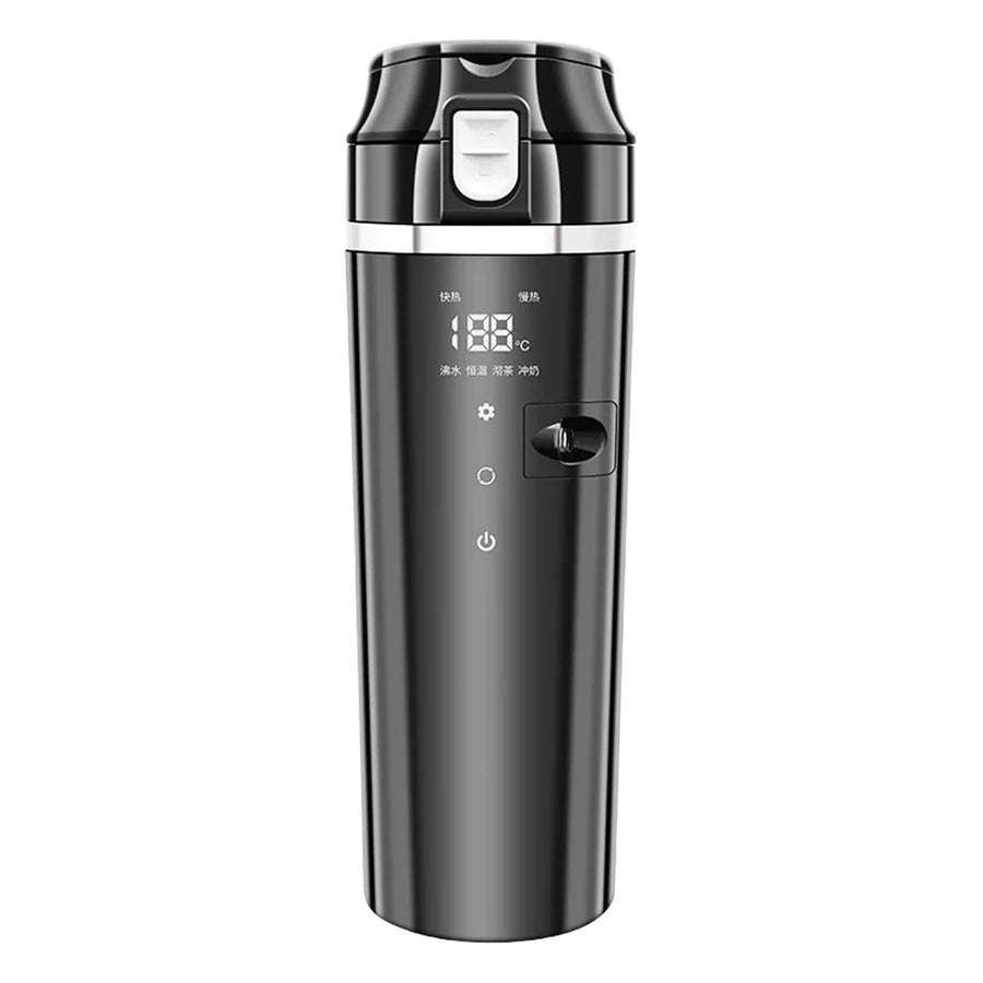 NNEOBA Smart Car Heating Mug with Digital LCD Display 500ML Stainless Steel Black-0