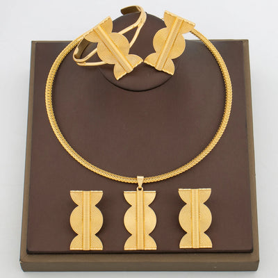 African Jewelry Set for Women 18k Gold Plated Pendant Necklace with Bangle Ring Dubai Earrings Bridal Jewellery Gifts Accessory