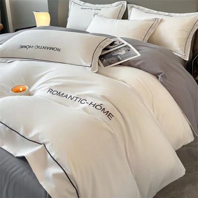 1 Set Cotton Bedding Set with Duvet Cover Bed Sheet Pillowcase Luxury  Bedsheet Solid Color King Queen Full Twin Size