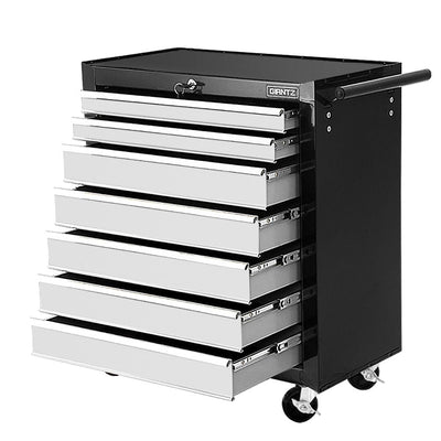 NNEDSZ Tool Chest and Trolley Box Cabinet 7 Drawers Cart Garage Storage Black and Silver-0