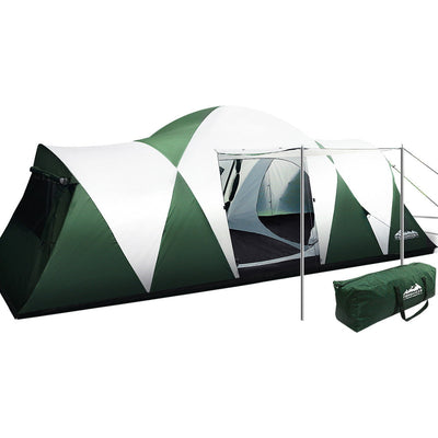 NNEDSZ Family Camping Tent 12 Person Hiking Beach Tents (3 Rooms) Green-0