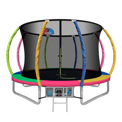 NNEDSZ 10FT Trampoline Round Trampolines With Basketball Hoop Kids Present Gift Enclosure Safety Net Pad Outdoor Multi-coloured-0