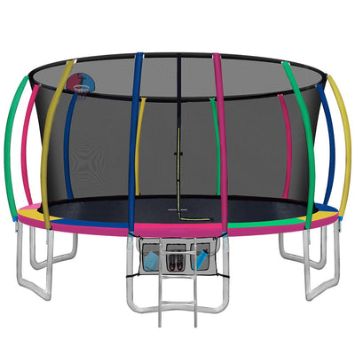 NNEDSZ 16FT Trampoline Round Trampolines With Basketball Hoop Kids Present Gift Enclosure Safety Net Pad Outdoor Multi-coloured-0