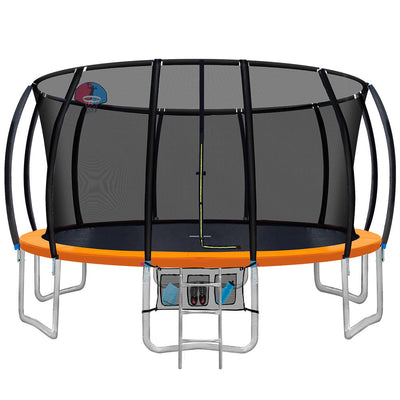 NNEDSZ 16FT Trampoline Round Trampolines With Basketball Hoop Kids Present Gift Enclosure Safety Net Pad Outdoor Orange-0