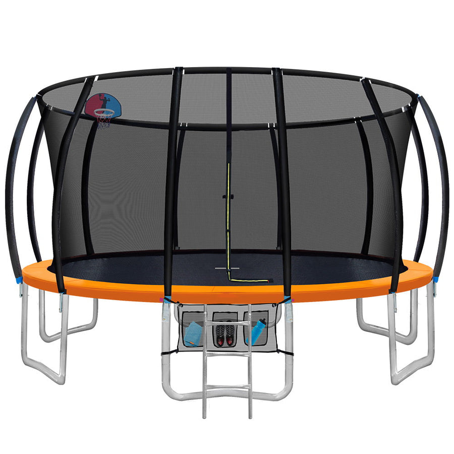 NNEDSZ 16FT Trampoline Round Trampolines With Basketball Hoop Kids Present Gift Enclosure Safety Net Pad Outdoor Orange-0