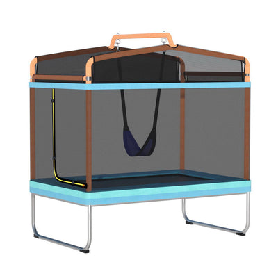 NNEDSZ 6FT Trampoline for Kids w/ Enclosure Safety Net Swing Rectangle Orange-0