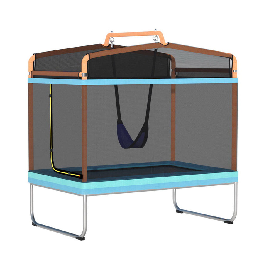 NNEDSZ 6FT Trampoline for Kids w/ Enclosure Safety Net Swing Rectangle Orange-0