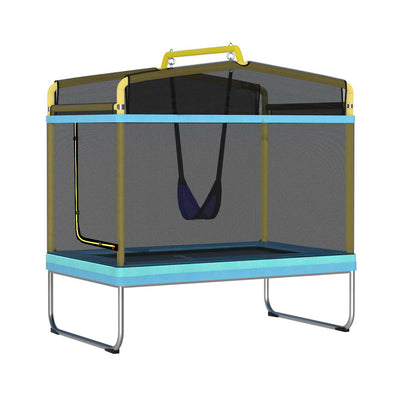 NNEDSZ 6FT Trampoline for Kids w/ Enclosure Safety Net Swing Rectangle Yellow-0