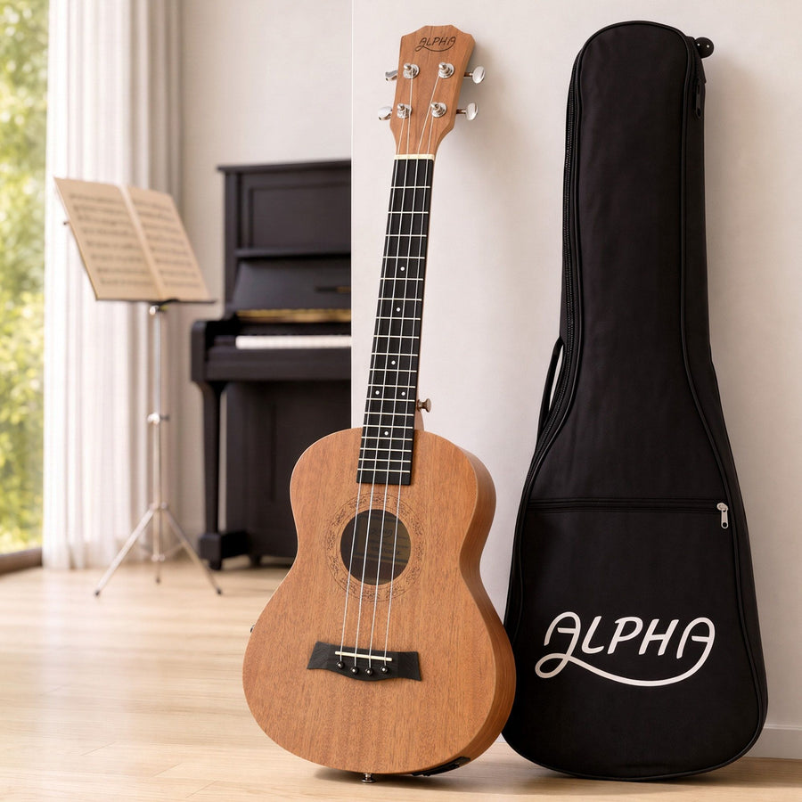 Alpha 26 Inch Solid Mahogany Tenor Ukulele Electric Acoustic EQ System Kit 18 Frets Natural