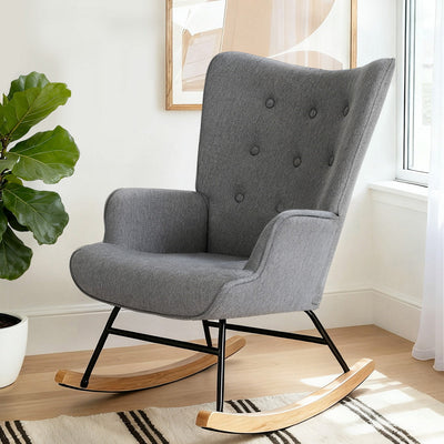 Artiss Rocking Armchair Nursing Chair Linen Fabric Grey-0
