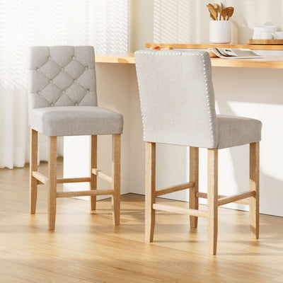 NNEDSZ Artiss 2x Bar Stools Linen Upholstered Chairs-0