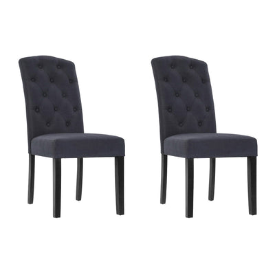 NNEDSZ Set of 2 Dining Chairs French Provincial Kitchen Cafe Fabric Padded High Back Pine Wood Grey-0