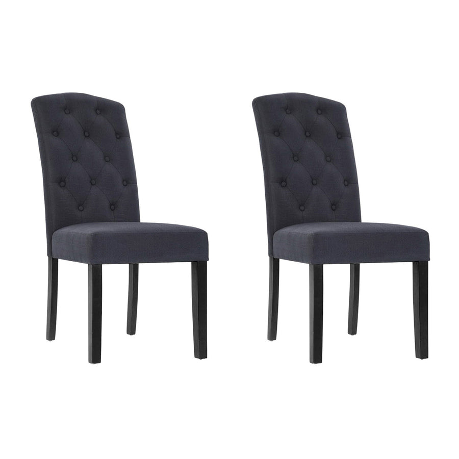 NNEDSZ Set of 2 Dining Chairs French Provincial Kitchen Cafe Fabric Padded High Back Pine Wood Grey-0