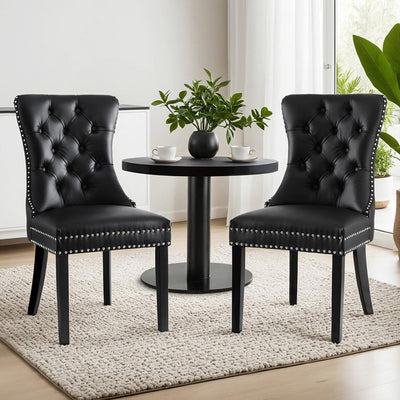 NNEDSZ 1 Set of 2 Artiss Dining Chairs Black Leather-0