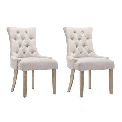 NNEDSZ Set of 2 Dining Chair Beige CAYES French Provincial Chairs Wooden Fabric Retro Cafe-0