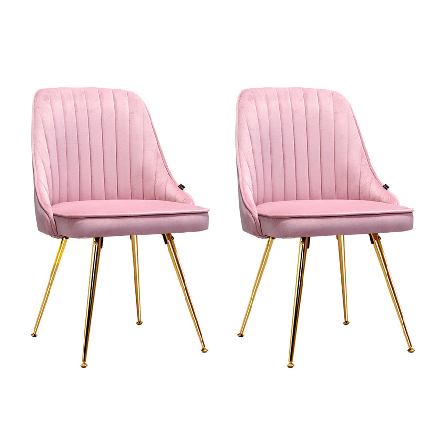 NNEDSZ Set of 2 Dining Chairs Retro Chair Cafe Kitchen Modern Iron Legs Velvet Pink-0