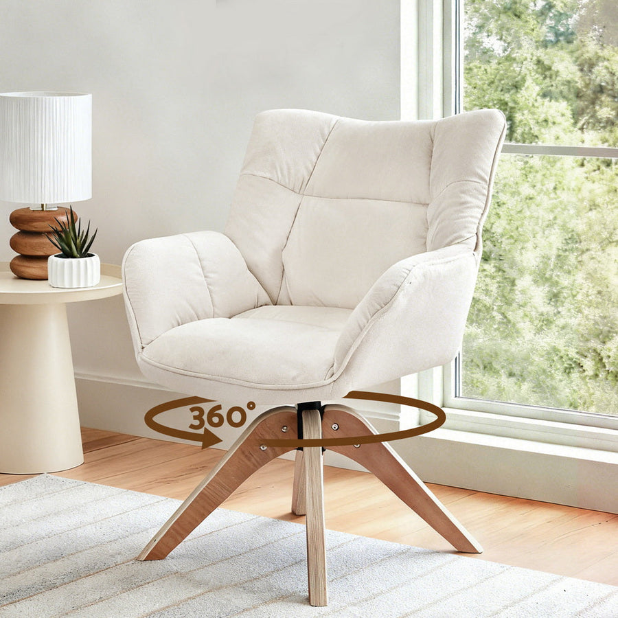 Artiss Swivel Chair Armchair Nursing Velvet White-0