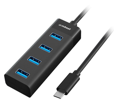 MBEAT® USB-C to 4-Port 3.0 Hub - Black USB 3.0 transfer speeds up to 5Gbps Material: ABS Plastic Cable Length