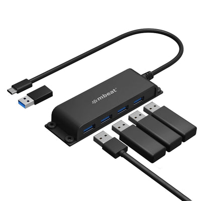 MBEAT® Mountable 4-Port USB-A & USB-C Adapter Hub - 60cm Data Cable
