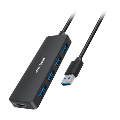 MBEAT® 4-Port USB 3.0 Hub with USB-C DC Port Compact and Portable Design Expandable Connectivity Data Transfer