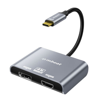 MBEAT® Tough Link USB-C to DP&HDMI Dual 4K/60Hz MST Adapter 4K (3840x2160) @ 60Hz