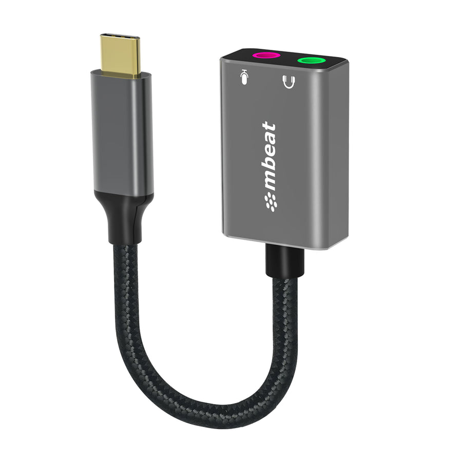 MBEAT® Elite USB-C to 3.5mm Audio and Microphone Adapter - Adds Headphone Audio and Microphone Jack to USB-C