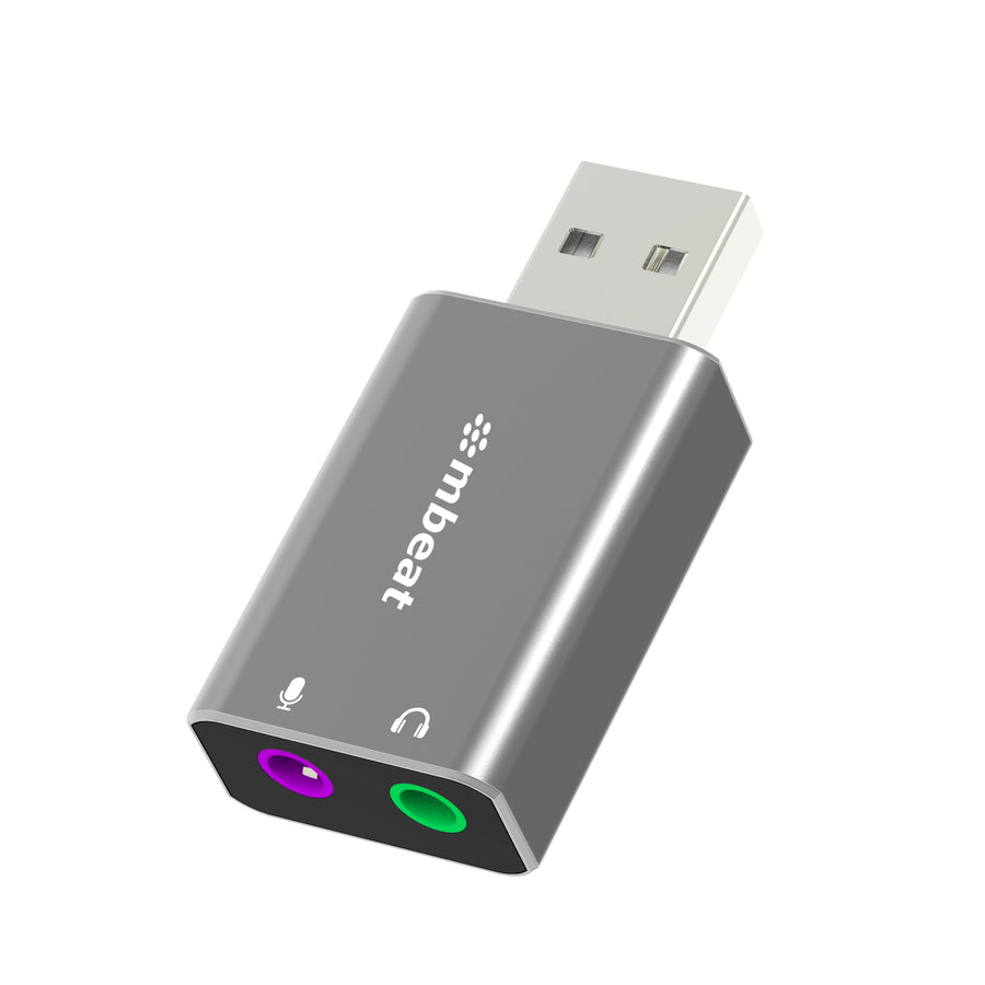 MBEAT® Elite USB to 3.5mm Audio and Microphone Adapter - Add Headphone Audio Jack to USB-A Computers