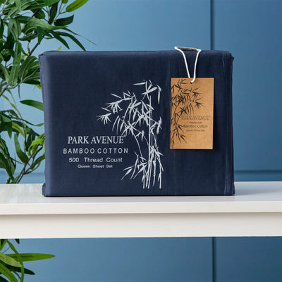NNEDSZ Bamboo Cotton 500 Thread Count Indigo Sheet Sets by Park Avenue Queen-0