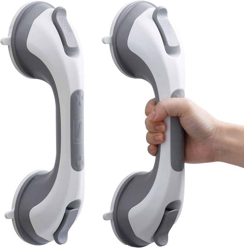 Shower Grab Bar, 2 Pack 12 Inch Suction Grab Bars for Bathtubs and Showers for Elderly, Shower Handle for Seniors Bathroom Safety Grip, No Drilling Removable,Grey