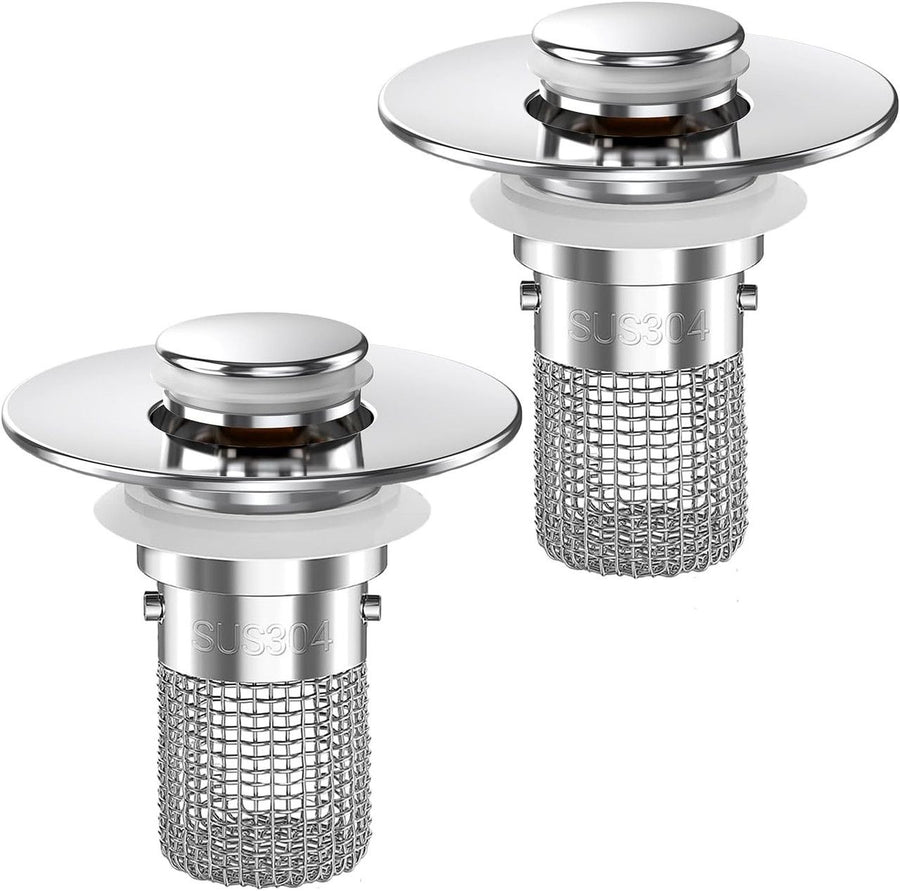Bathroom Sink Drain Strainer,(2PCS) Pop-up Sink Drain Strainer with Removable Stainless Steel Strainer Basket Hair Catcher, Bathroom Sink Strainer for Bathroom Sink Stopper Replacement