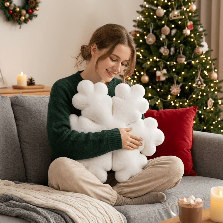 snowflake pillow, plush throw pillow, winter decor, Christmas cushion, sofa accent pillow, bedroom decoration, cozy throw pillow, snowflake shaped cushion, Australia winter home decor - White - Size 40CM