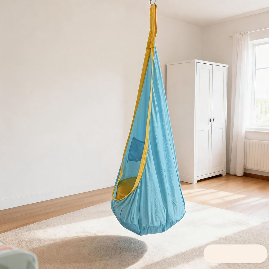 hanging hammock chair, indoor hammock chair, outdoor hammock chair, inflatable pillow, pocket, relaxation, playtime, Christmas gift, Halloween gift, lounge chair - Blue - Size 160-70cm