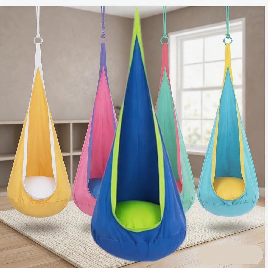 hanging hammock chair, indoor hammock chair, outdoor hammock chair, inflatable pillow, pocket, relaxation, playtime, Christmas gift, Halloween gift, lounge chair - Navy - Size 160-70cm